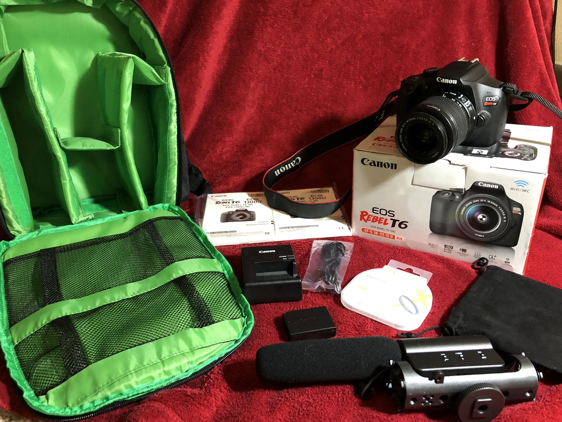 Canon WiFi / EOS Rebel T6 Camera + Microphone & Bag extras DSRL - 18MP Video & Photo Digital Camera