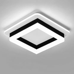 Square Modern Led Ceiling Light Fixture, 24W Black Flush Mount Ceiling Light 9.5” 