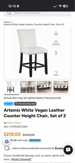 Artemis White Vegan Leather Counter Height Chair