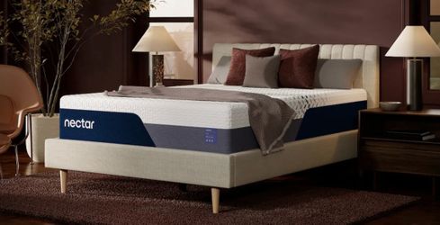 Nectar Mattress Queen & platform bed frame fabric headboard $350 OBO