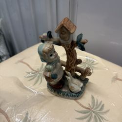 Vintage Hand-painted Girl with Geese~Ceramic/Porcelain~Detailed