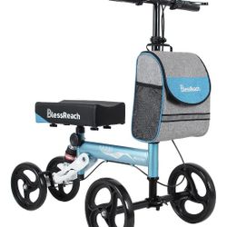 Bless Reach Steerable Knee Walker Deluxe Medical Scooter for Foot Injuries Adult Compact Crutches (WB-2105 Blue)