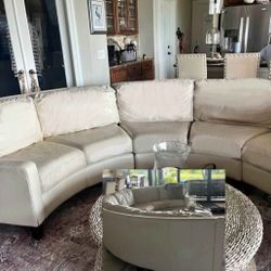 Unique Leather Custom Curved Creamy Dream Of A Sectional. Entertainment Family Game Together Time Couch!