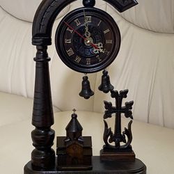 Hand Carved Wooden Clock with Church & Cross  (Baptizing, Easter)