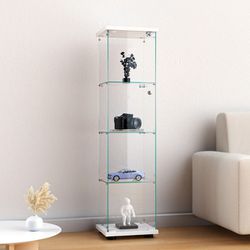 4-Shelf Glass Display Cabinet Glass Curio Cabinet Display Trophy Case Bookshelf