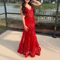Red and Sequin Mermaid Prom Dress