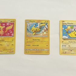Pikachu Pokémon Card Lot – Flying Pikachu, SM87 Holo, Generations RC29 - LP