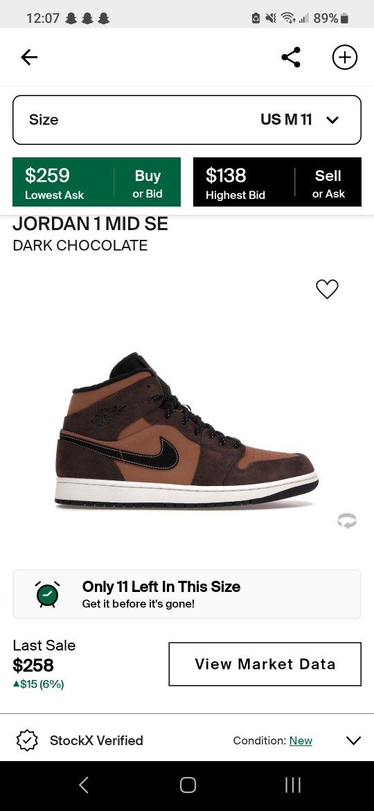 Jordan 1 Mid Chocolate Size 11.5