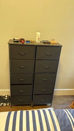Set of 2 Black 5-Drawer Dressers / Storage Chests