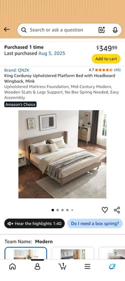 King Sealy Posturepedic Plus Mattress + Upholstered Bed Frame + Memory Foam Topper