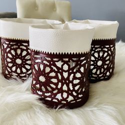 Faux Leather Pouches (Moroccan Handmade) for Bathroom or Kitchen / Set of 3