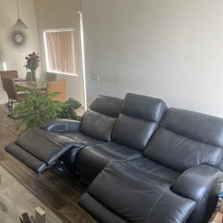 Leather Reclining Sofa With Power Headrests & Dual  Lumbar