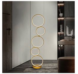 LED Modern Floor Lamp for Bedroom, 3 Way Bright Dimmable Corner Floor lamp with 5-Ring 2-in-1 Standing Tall End Table Lamp for Living Room & Office Re