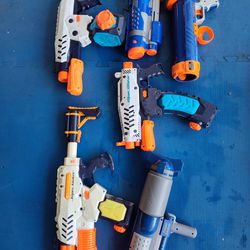 $80 firm, Nerf Super Soaker water blaster Lot; 3 Mag fed, 2 with tank, 1 Tennis ball launcher. The Mag fed ones sell for $35 each used. Great deal