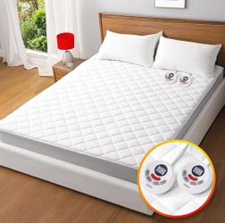 Heated Mattress Pad King,Dual Controller Electric Mattress Pad with Preheat Functions,Bed Warmer with 12 Heat Settings & 1-12 Hours Auto Shut Off, Mac