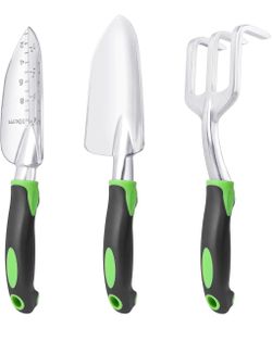 New Garden Tools Set, 3 Pack Garden Shovel, Transplant Trowel, Hand Rake Green