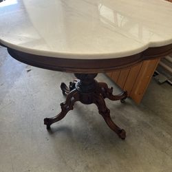 Antique Tea Table Marble Top With Cherrywood Legs