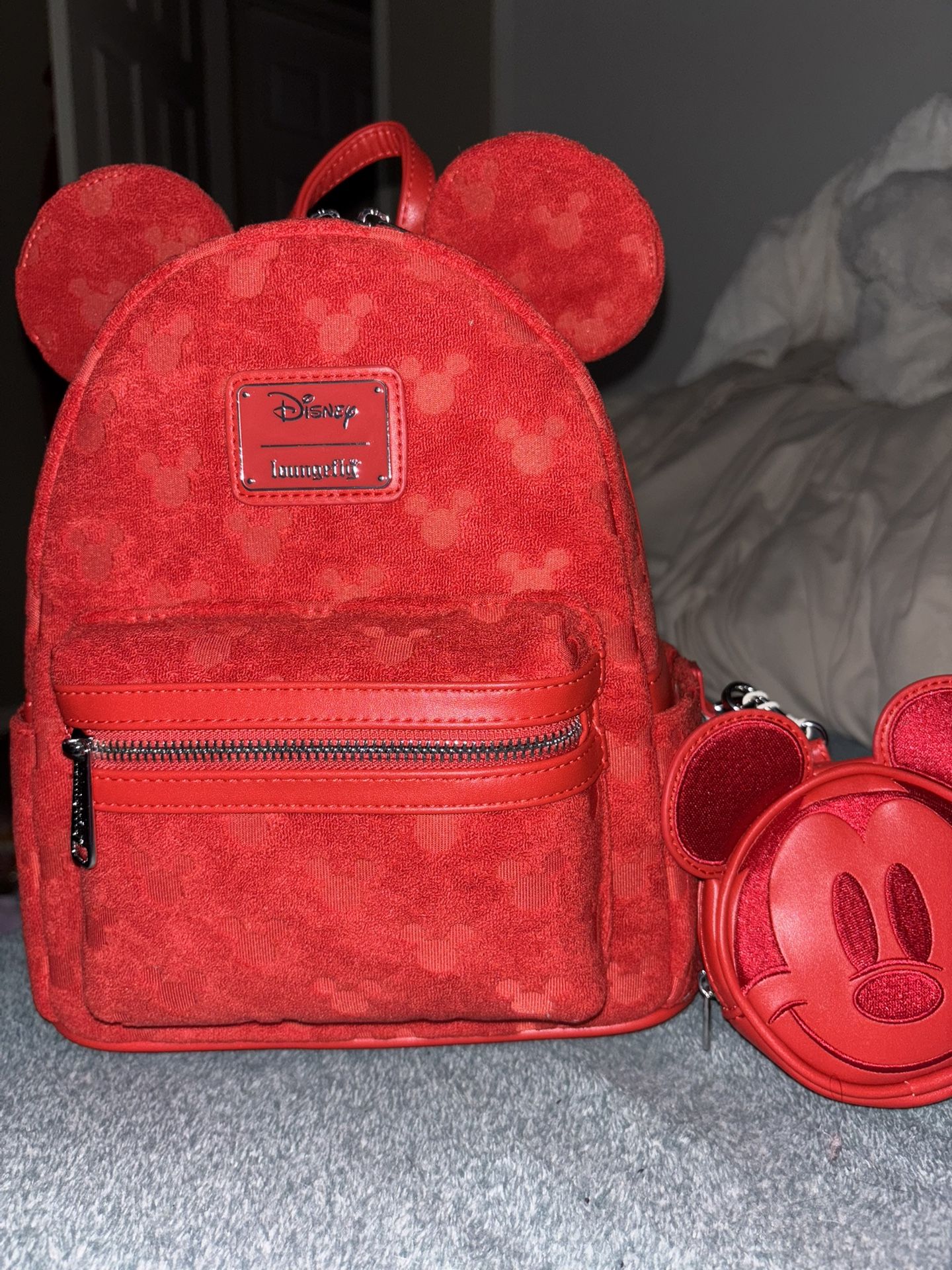 Loungefly Disney Mickey Mouse All-Over Print Plush Mini Backpack & Coin Purse