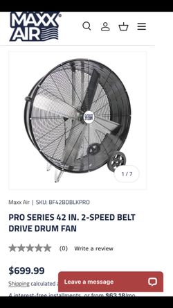 Maxx Air 42" High Velocity Drum Fan, Quiet Operation, Belt Drive Barrel Fan, 2-Speed, for Industrial, Commercial, Warehouse, and Workshop Use. 10,000