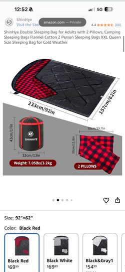 ShinHye Double Sleeping Bag - XXL Queen Size, Black & Red