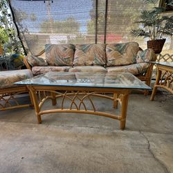 Bamboo / Rattan Couch, Coffee table, Side Table And Ottoman
