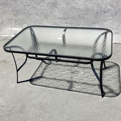 (Brand New) $70 Large Outdoor Patio Metal Table 59x36x28 Inches Tempered Glass w/ Umbrella Hole