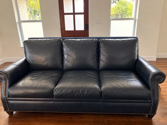 Navy Leather Sofa + Oversized Chair & Ottoman Set