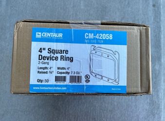Lot of 50 pieces CENTAUR CM-42058 4" Square 2 Gang Device Ring SQ 2G DEVICE RING 5/8" RAISED Material: Die-Cast Aluminum
