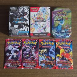 Pokemon Cards Scarlet and Violet Prismatic Evolutions & Black Bolt Booster Bundles, Mini Tin[Vaporeon] and Destined Rivals Booster Pack Art Bundle [Se