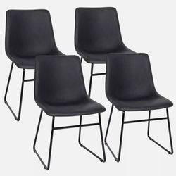 Set of 4 Dining Chair W/Backrest Upholstered Side Chairs Armless with Metal Legs