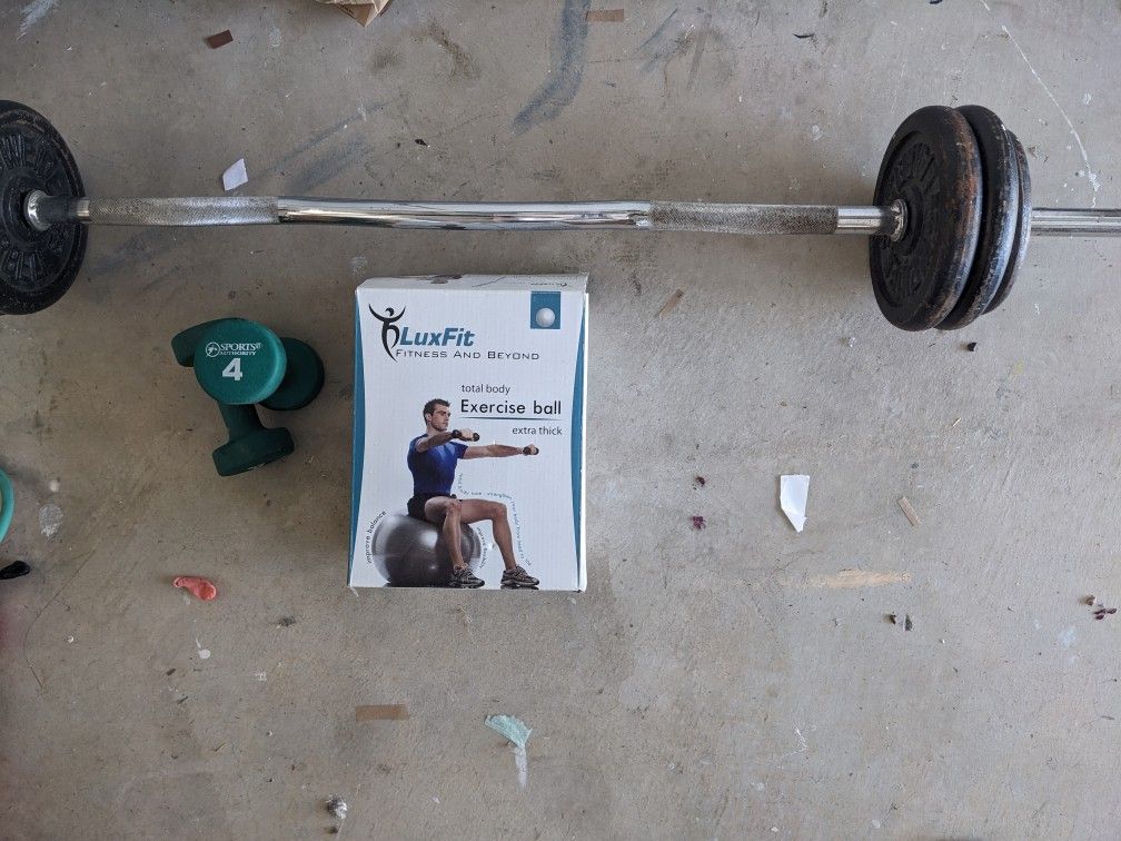 Curve Barbell, Free Weights And Yoga Ball