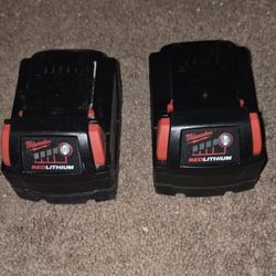 2x Milwaukee M18 REDLITHIUM XC 5.0 extended capacity batteries