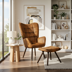 Homy Casa Harison Brown Suede Accent Chair with Ottoman for Living Room Seating