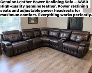 Premium Leather Power Reclining Sectional Sofa – $880