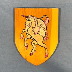 Vintage Unicorn Wooden Crest Shield