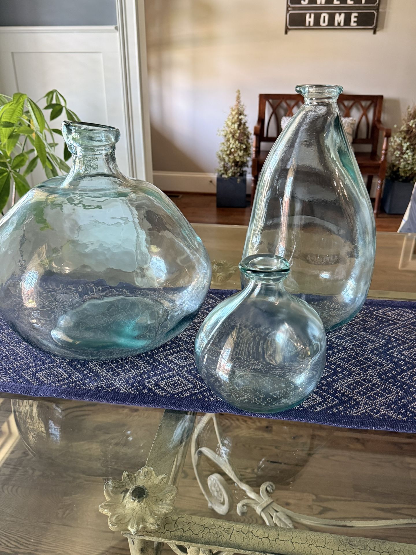 Set Of Three Light Blue Glass Vases $20