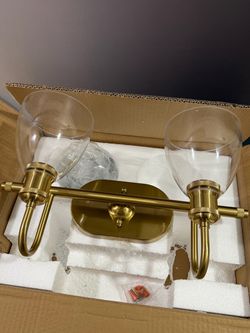 2-Light Brass Wall Sconce with Glass Shades