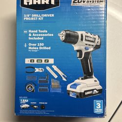 NEW Hart 20v 3/8" Drill/Driver Project Kit HPPK03B 60 piece battery charger incl