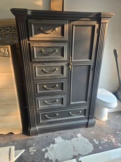 Black Wooden Armoire Gentleman's Chest