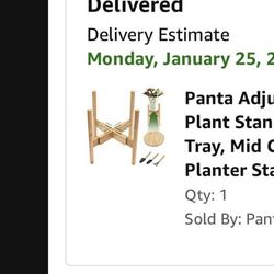Panta Adjustable Bamboo Wood Plant Stand, (Pot Not Included) Mid Century Planter Stand, Fits for 8-12 Inch Planter Pots (Including Extra Small Garden 