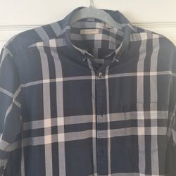 Burberry Brit Men’s Large Black Plaid Button-Down Shirt Long Sleeve 
