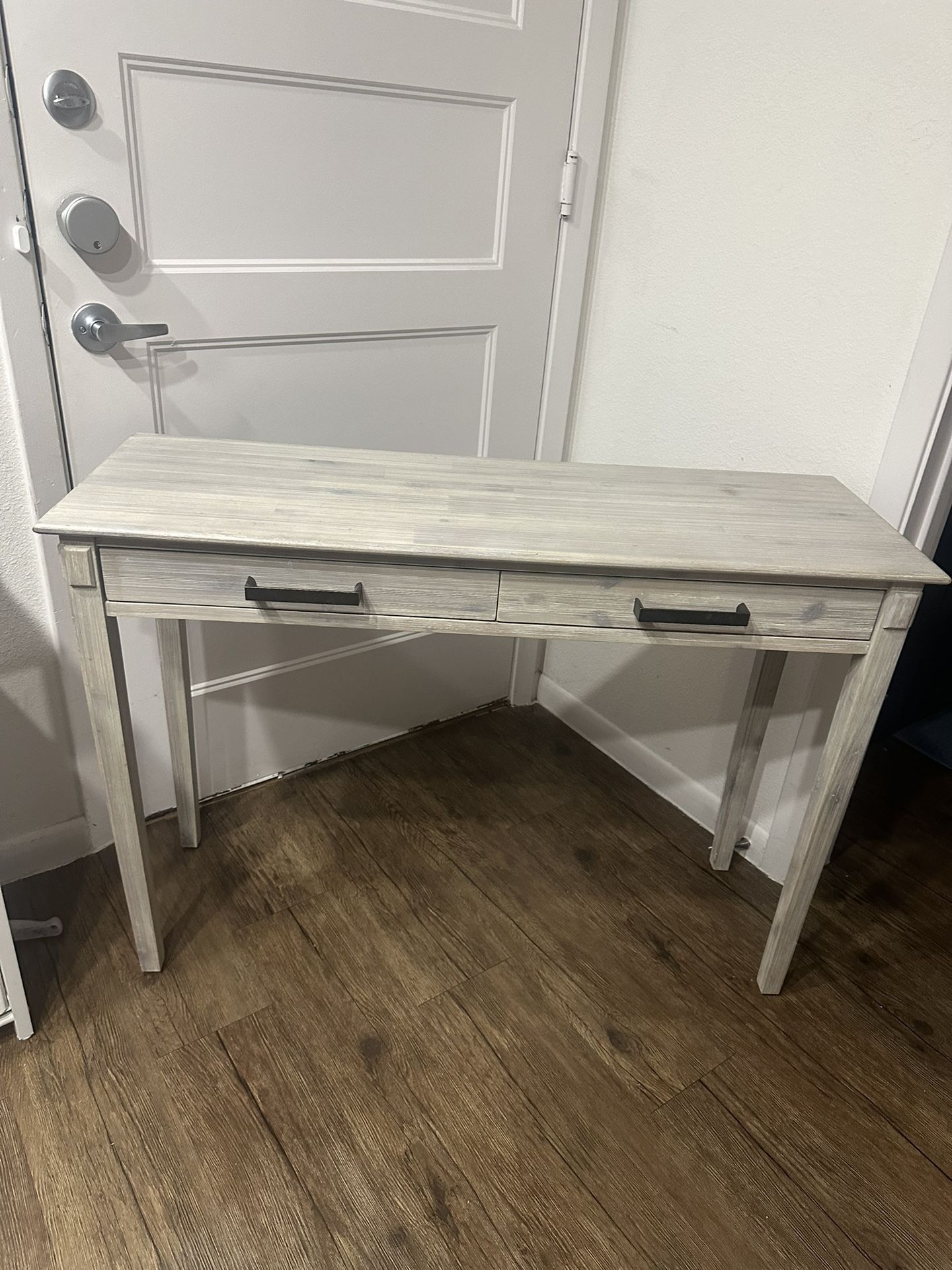 White Washed Wood Desk w 2 Drawers (42Lx15Wx30H) - great for entryway or kids room 