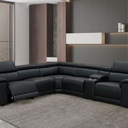 New York Black Leather Power Reclining Sectional 
