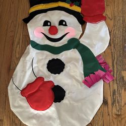 Vintage 90s Double Sided Large Outdoor Christmas Holiday Frosty Snowman Flag 