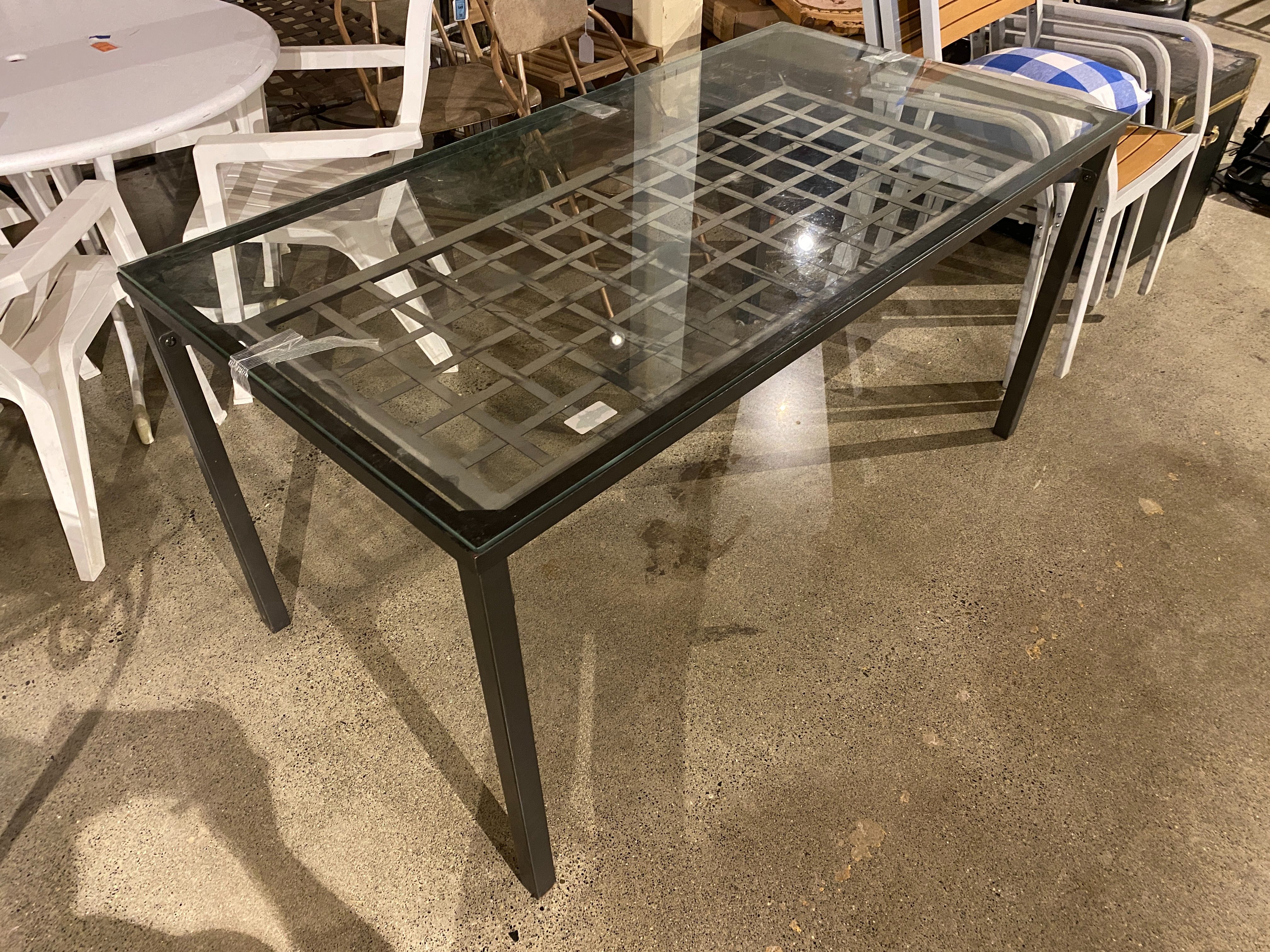 Outdoor Table with Metal Frame and Glass Top