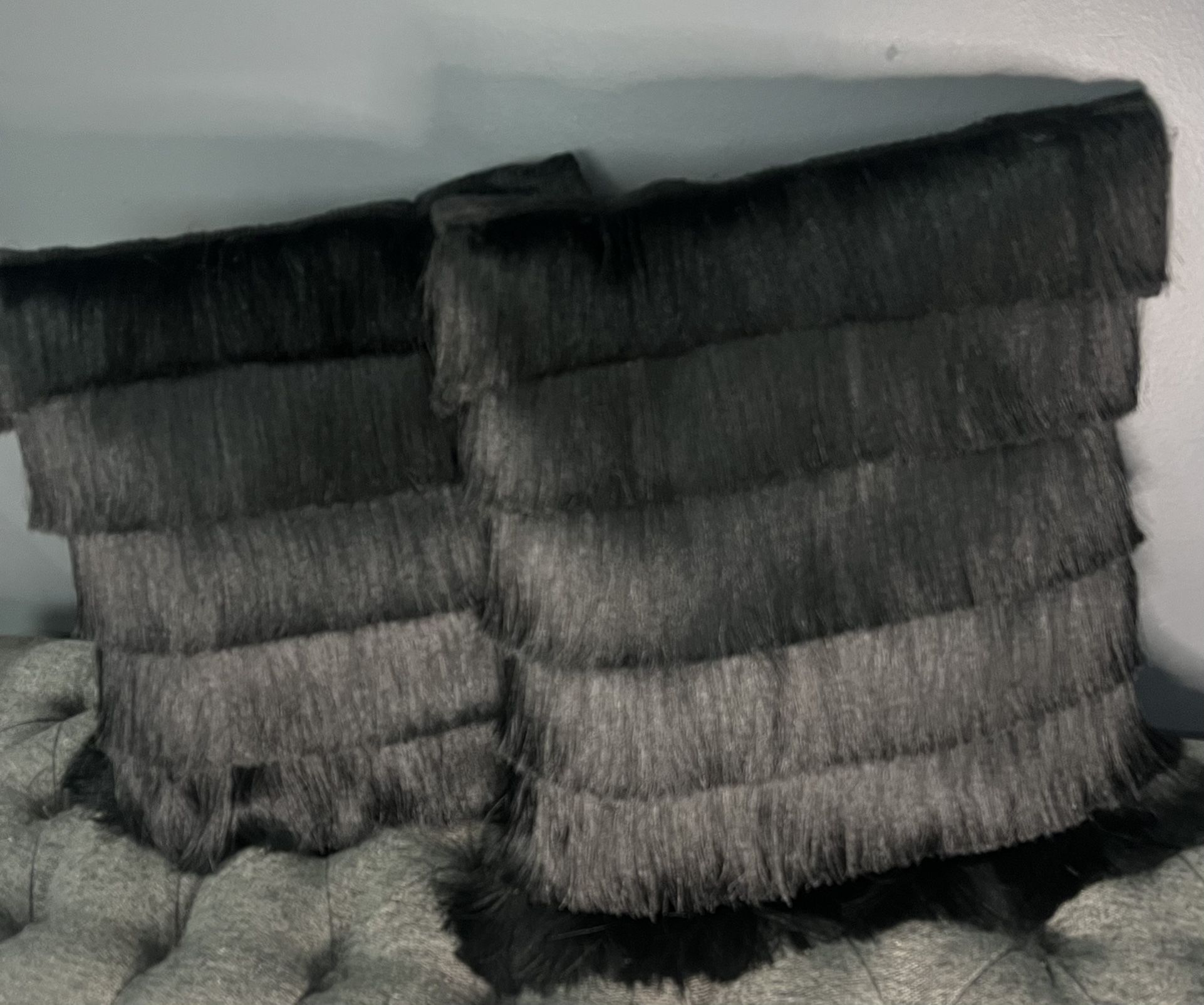 2 Black Shag Decorative Pillows