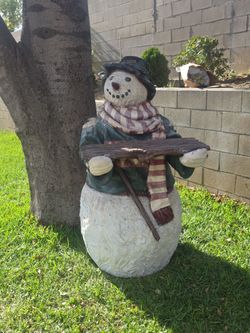 Vintage Outdoor Snowman Statue with Sled
