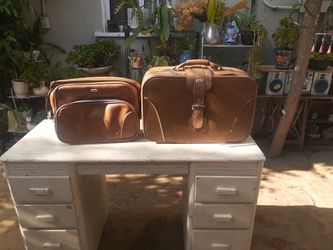 Vintage Brown Leather Suitcase Luggage Carry On Overnight Bag Airway Industries