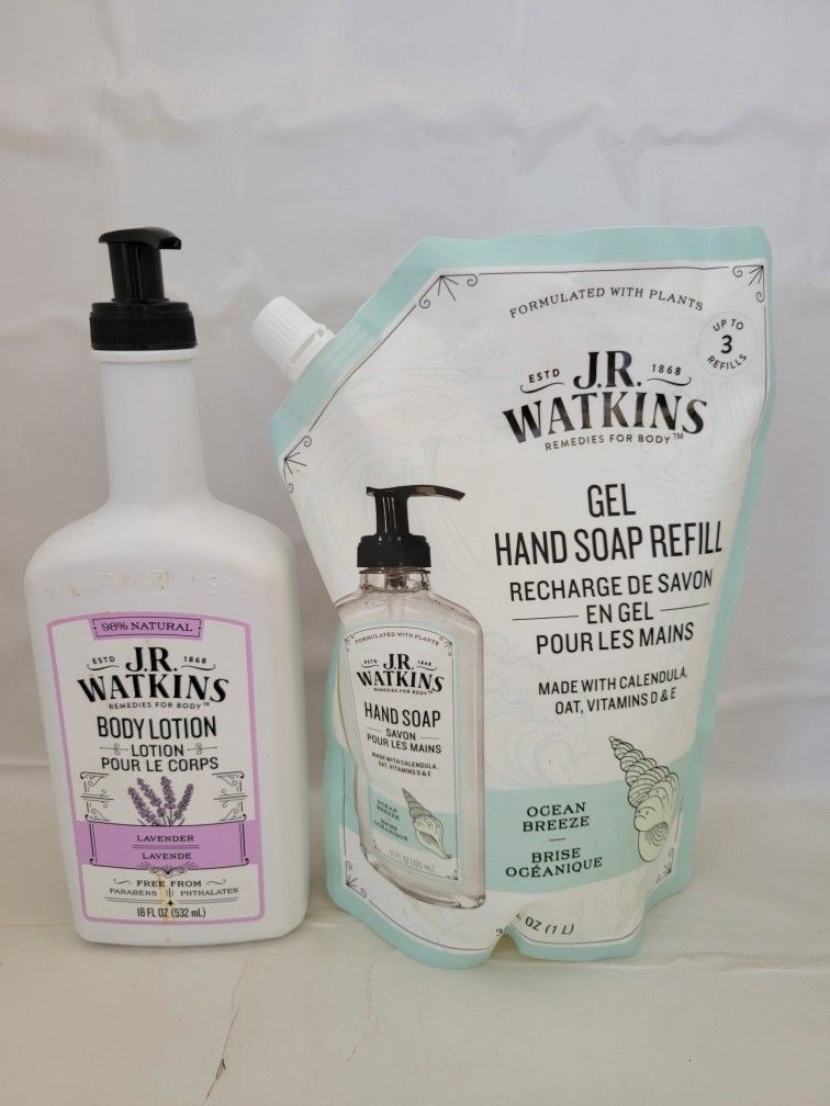 J.R. WATKINS Body Lotion & Gel Hand Soap Refill Bundle 