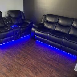 Brand New Reclining Sofa And Love Seat With Bluetooth Speaker And USB ports 